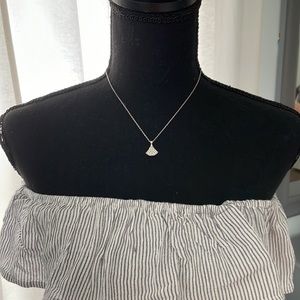 Real 18k White Gold FILLED necklace with fan shaped diamond charm